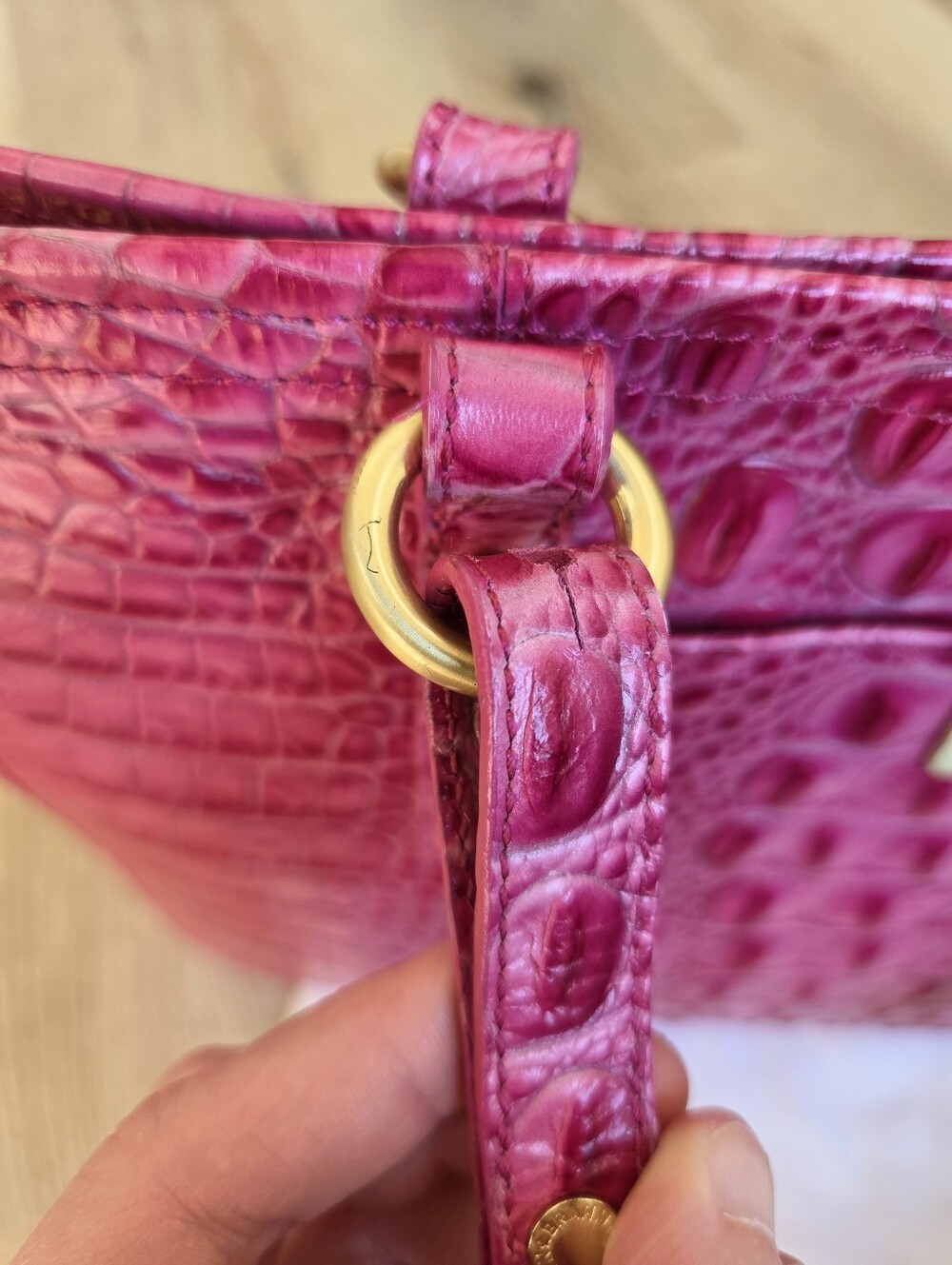 Brahmin Pink Croc-Embossed Tote Bag - Picture 9 of 16